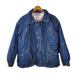 Vintage 80s 90s Denim Puffer Coat 16W XL 1X Jean Jacket Medium Wash Winter Warm